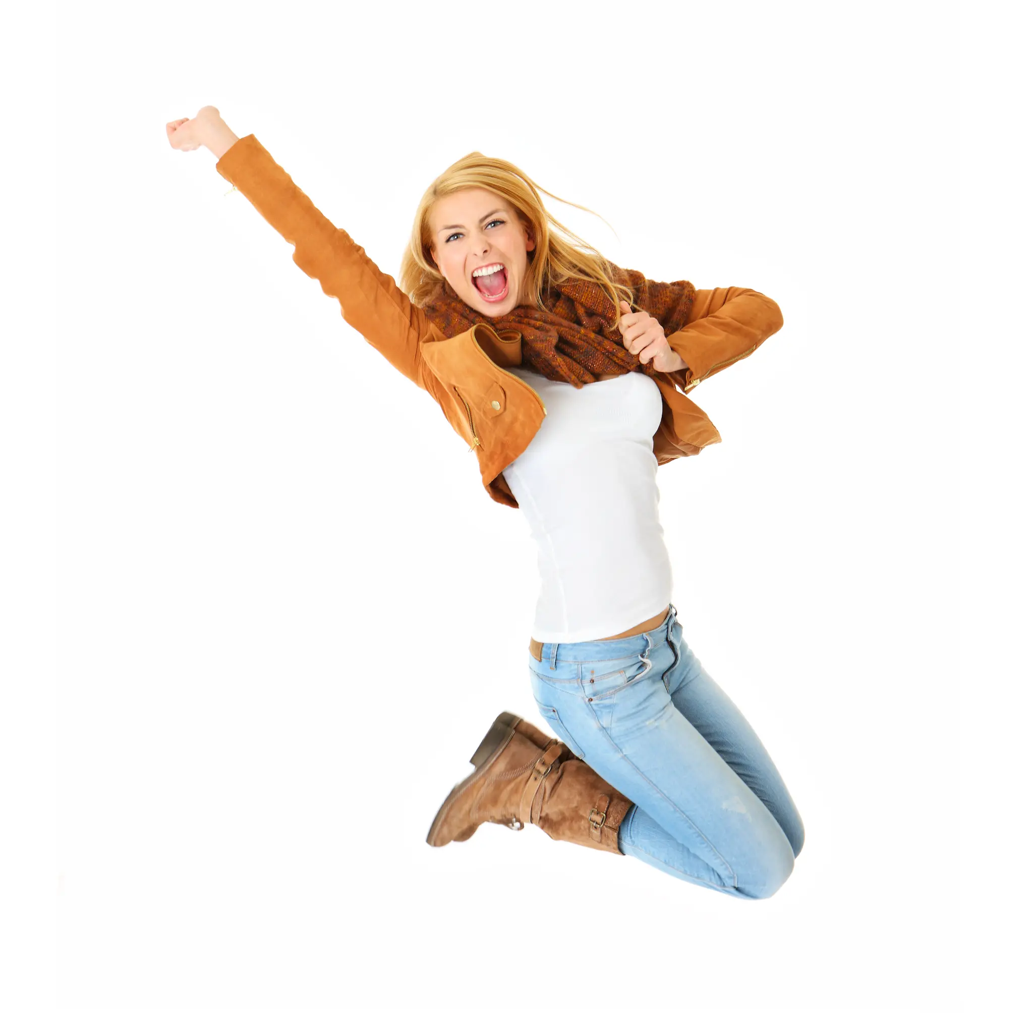 Woman jumping with joy, pain-free